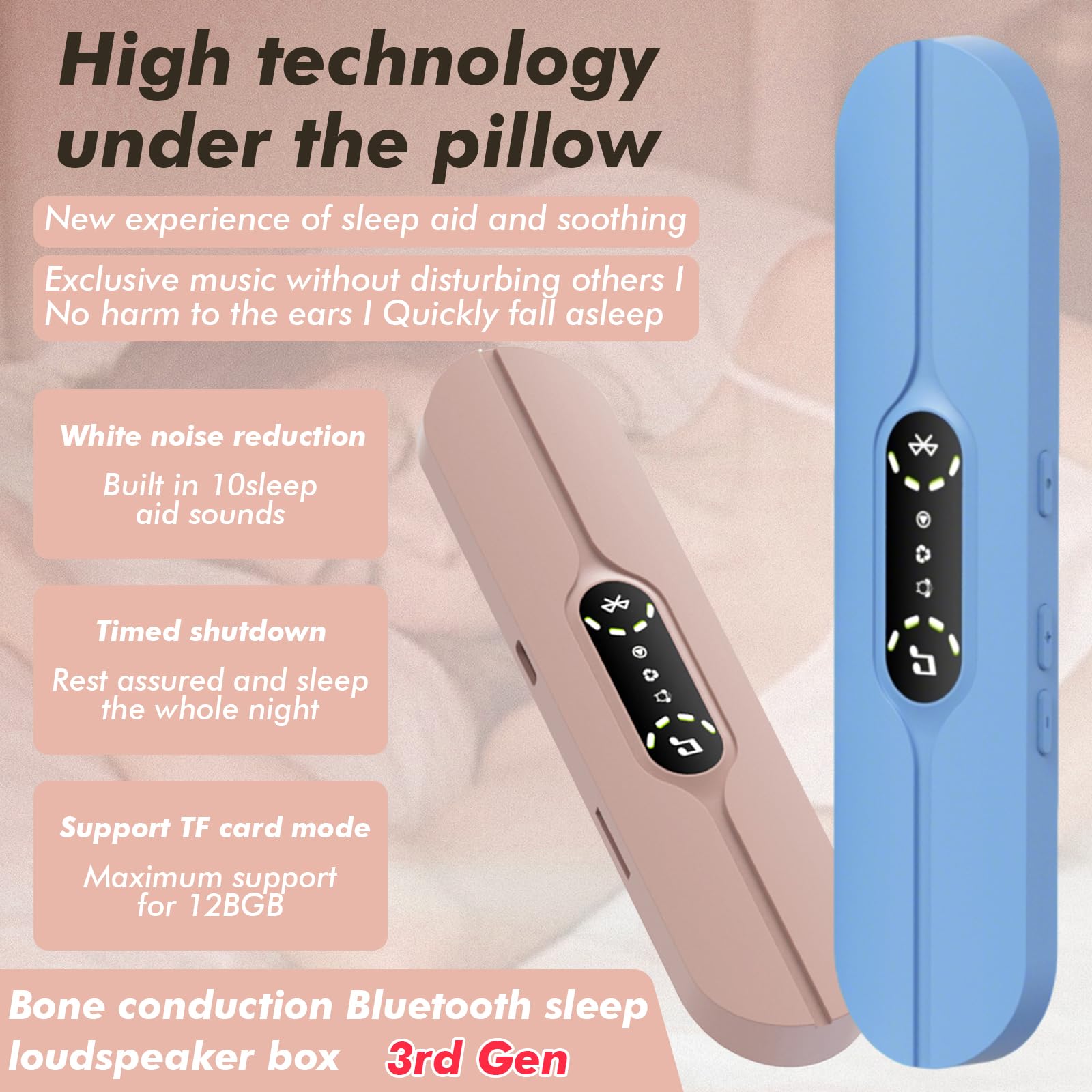 Altoparlante a conduzione ossea per dormire, 3 modalità Bluetooth, dispositivo per rumore bianco per dormire sotto il cuscino, migliora il sonno, dorme sul fianco, per ufficio (rosa)