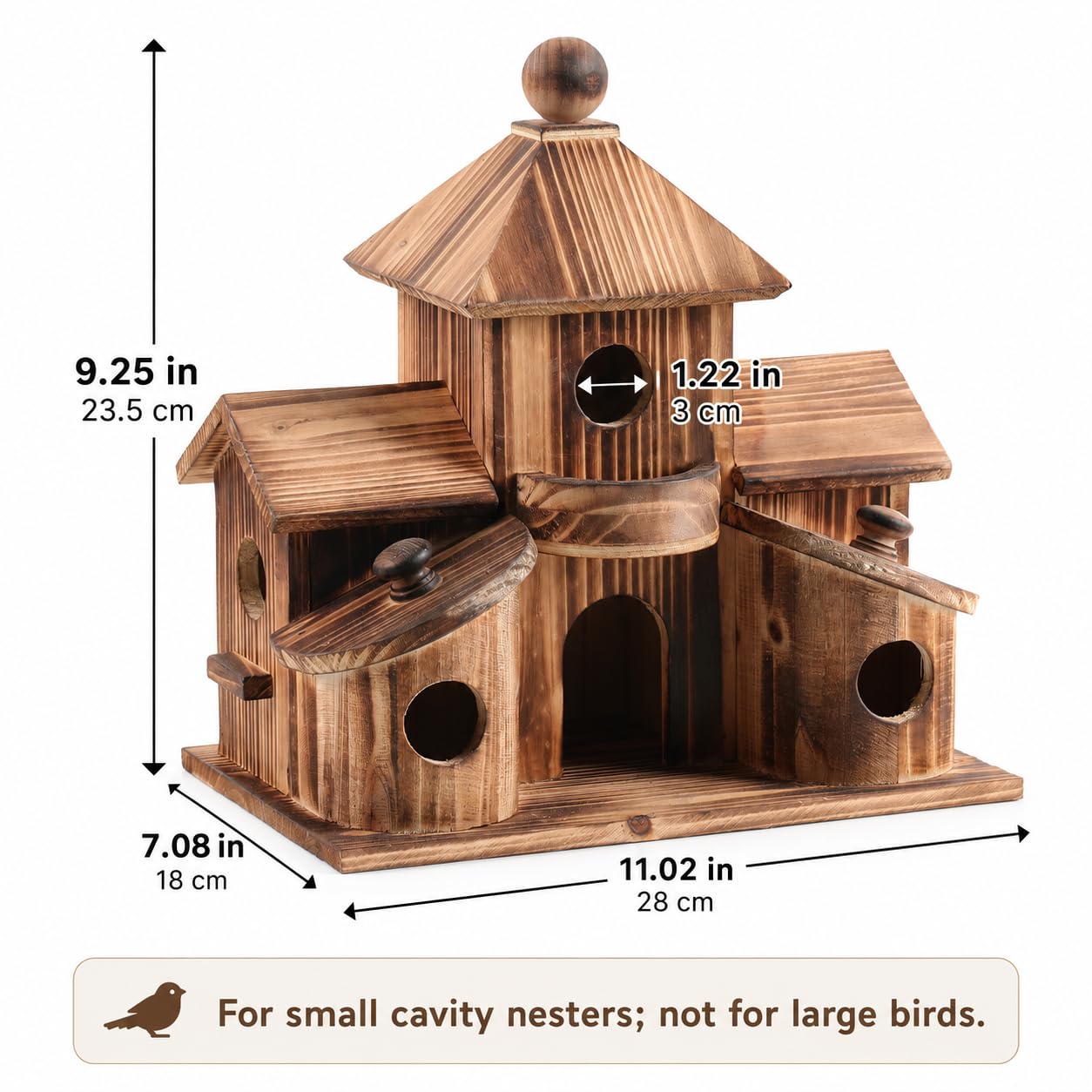 Casa para pájaros y comedero para pájaros 2 en 1. Casa para pájaros para exteriores, casa de colibrí con 6 agujeros, cardenales de pinzón azul para colgar casa de pájaros grande, caja de anidación