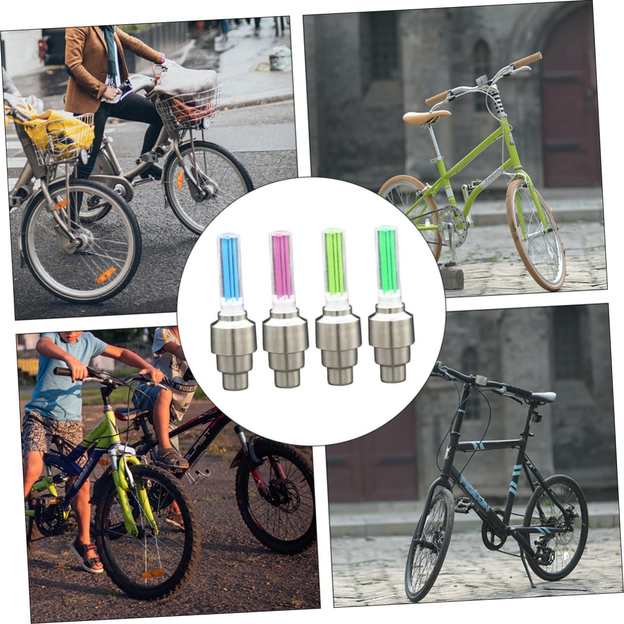 GALPADA 2sets Bicycle Valve Light Wheel Light Bike Tire Cap Bike Wheel Cap Tire Light Tire Lamp Plastic 8pcs*2