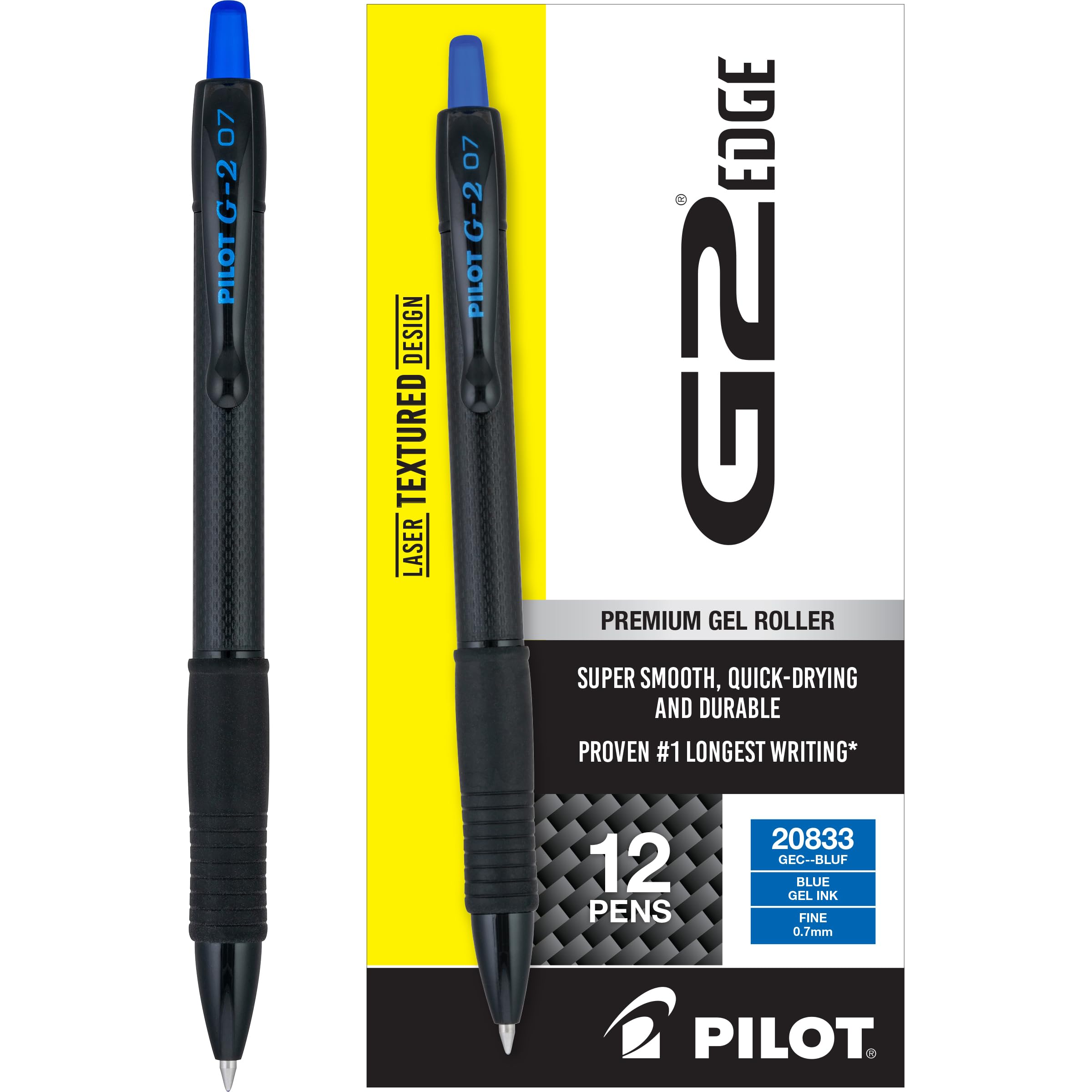 PILOT G2 Edge Blue Premium Gel Roller Pens, 0.7 mm Fine Point Pens, Sensory Writing Experience, 12ct Box - Ideal for School, Journaling & Office