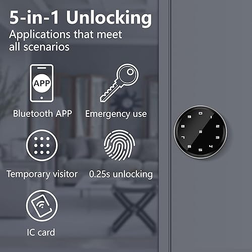 Miniatura 4 de Cerradura de puerta con huella digital, teclado con asa, 5 en 1, perilla de puerta inteligente con código, cerradura de puerta de entrada sin llave