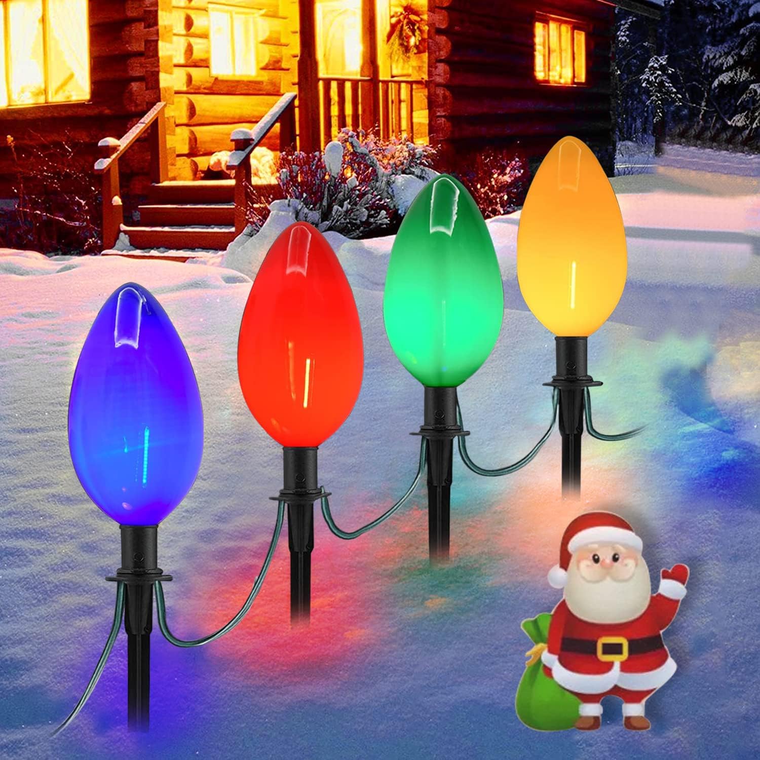 C9 Pathway Lights, 7Ft Outdoor Christmas Pathway Stake Lights with 4