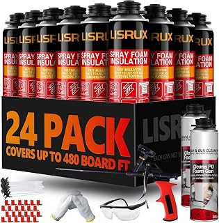 Closed Cell Fire Rated Spray Foam Insulation Kit in a Can 120 sq ft (6x27.1 oz.) - Wide Polyurethane Spray Foam for Garage Door, Attic, Wall | Includes Gun & Cleaner, 6 Pack