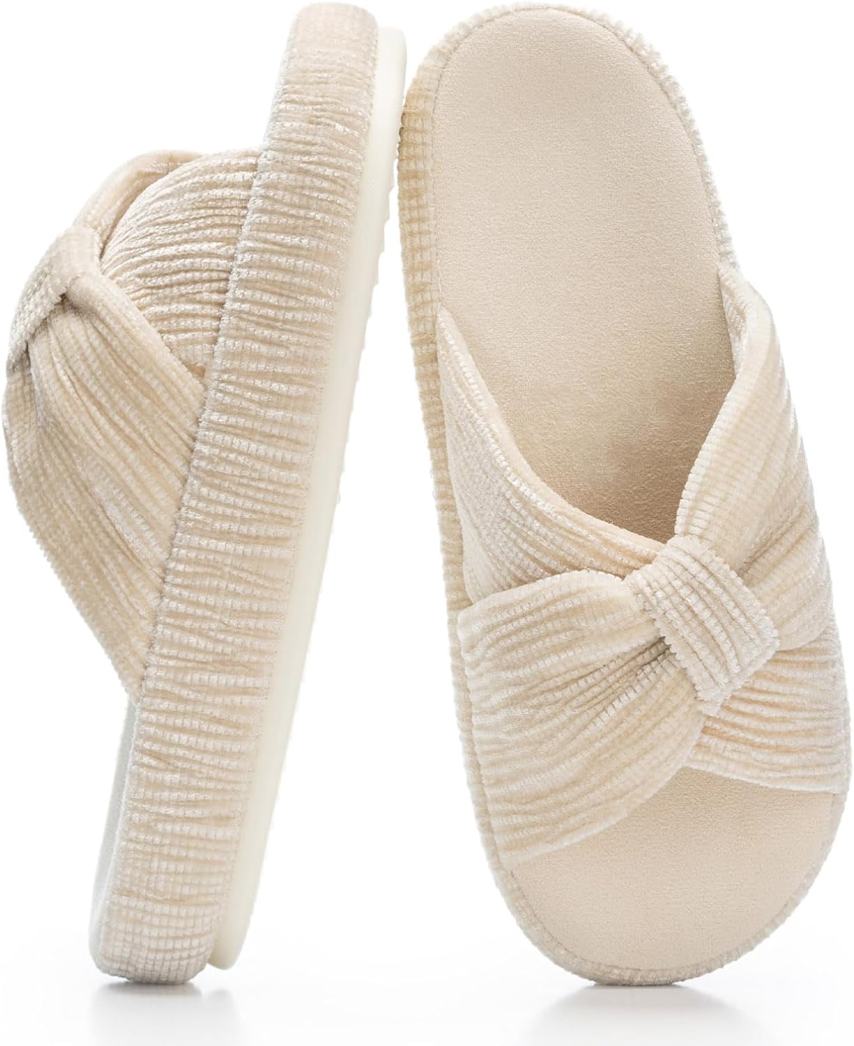 Chantomoo Slippers for Women Memory Foam House Bedroom Corduroy Bow Crossbands Slipper Shoes Comfy Trendy Gift Slippers