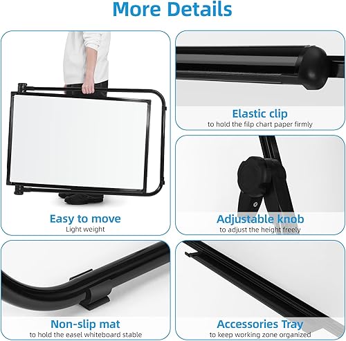 Miniatura 6 de Pizarra blanca con soporte magnético, 36 x 24 pulgadas, caballete de doble cara, pizarra portátil de borrado en seco, altura ajustable y pizarra