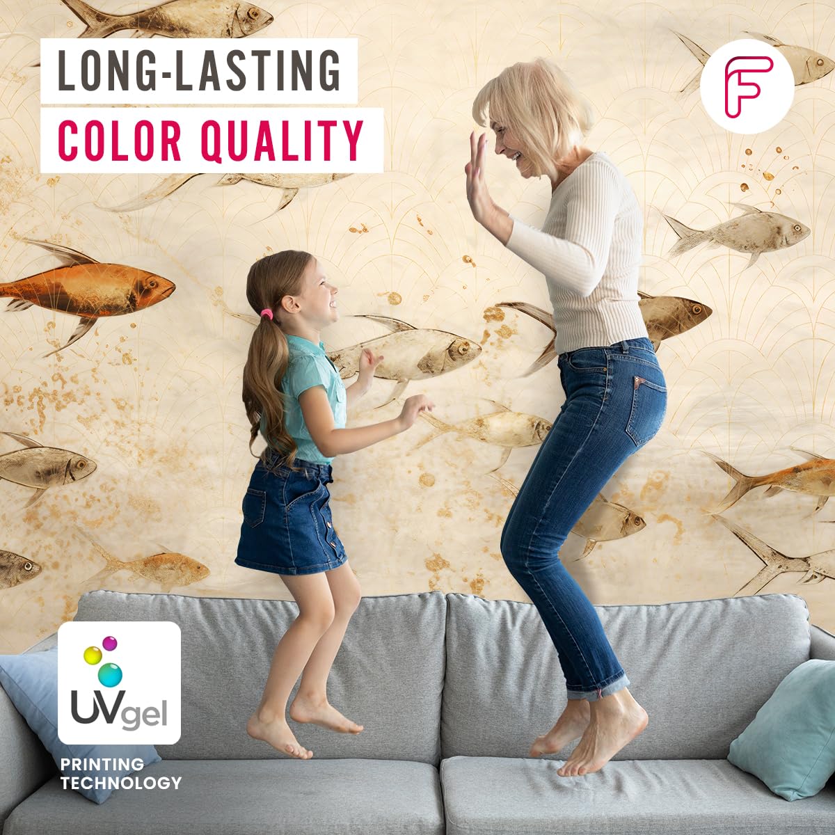 Feeby Fototapete Aquarell Koi Karpfen 400x280 cm Beige XXL Vlies Wandtapete Tapeten Wohnzimmer Schlafzimmer Jugendzimmer Moderne Design Wandbild Wand Dekoration Fisch Natur