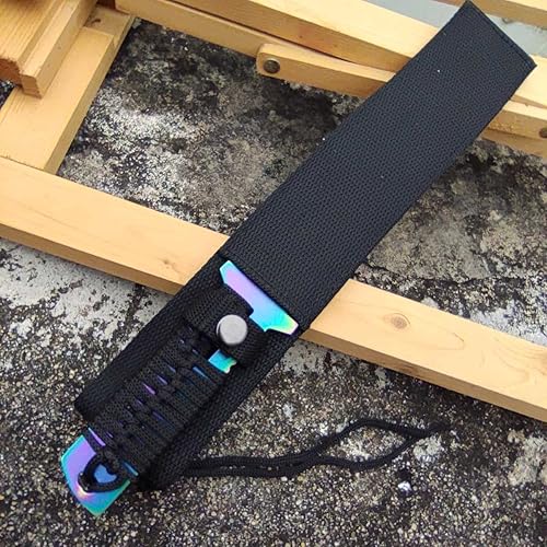 Miniatura 5 de Cuchillo de caza de hoja fija con mango de espiga completo, borde recto con vaina, titanio azul