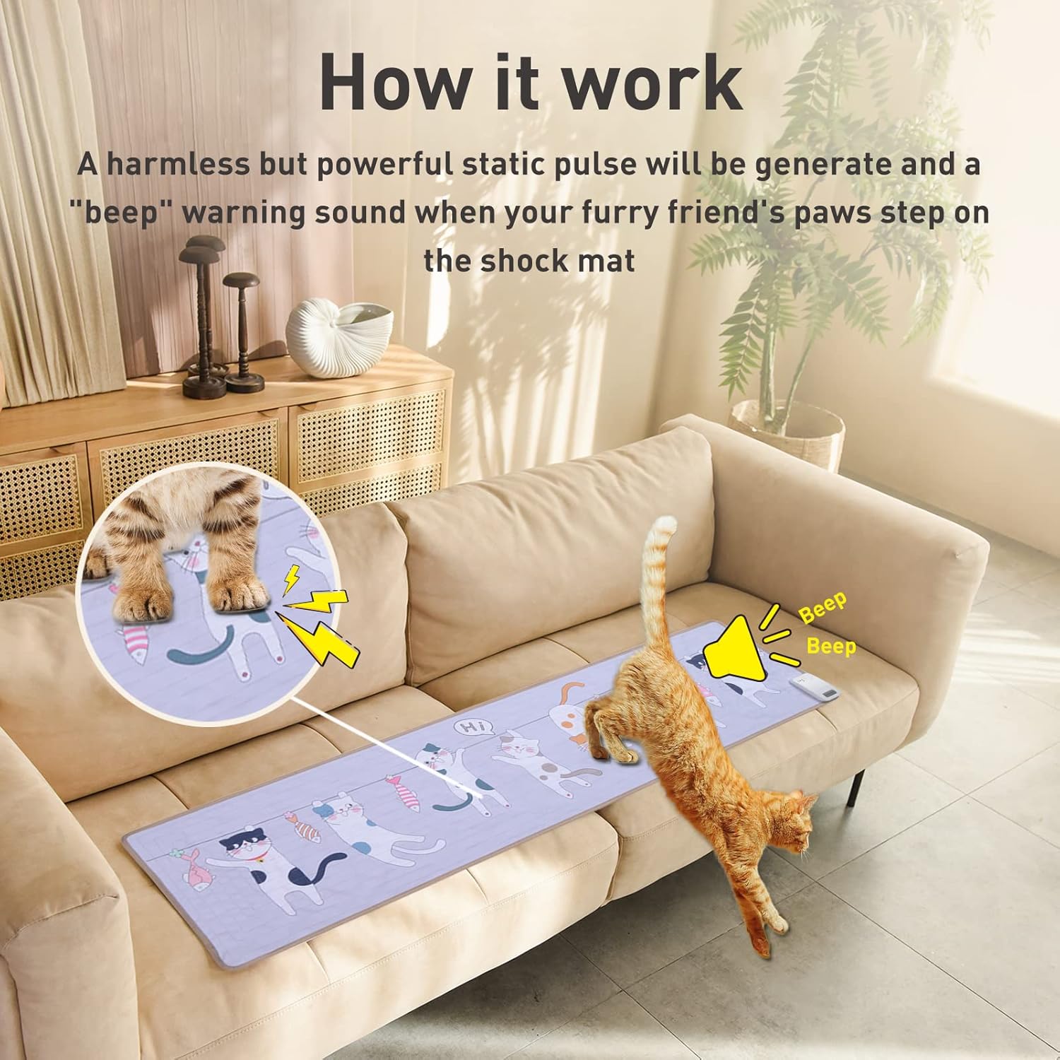 DOGNESS Pet Shock Mat, 60" x 15" Safe Cat Repellent Mat, Electronic Training Pads Keep Dogs and Cats Off Couch, Bed, Indoor Cat Deterrent Mat, Battery-Operated, 3 Training Modes (Cat Balcony) : Pet Supplies