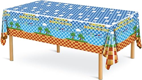 Miniatura 6 de POIZEN Mantel de erizo de 3 piezas, suministros de fiesta de cumpleaños de erizo, mantel desechable rectangular de 54 x 108 pulgadas para niños y