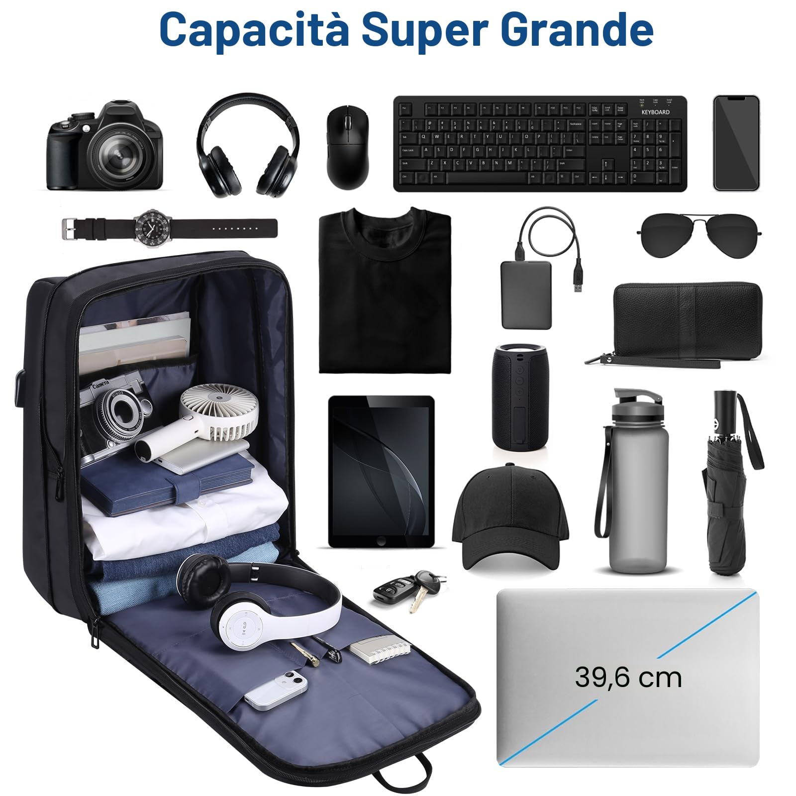 HOMIEE Zaino Antifurto Impermeabile Zaini Uomo Espandibile Zaino Porta PC per Computer 15.6 Pollici con Caricatore USB Zaini Lavoro Uomo Donna Viaggi Ufficio Anti Ladro