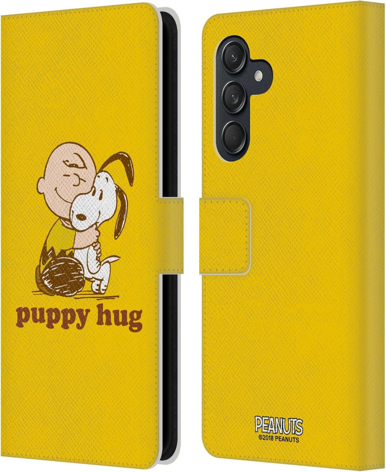 Head Case Designs Officially Licensed Peanuts Charlie Puppy Hug Snoopy Hug Leather Wallet Case Compatible with Samsung Galaxy M55 5G