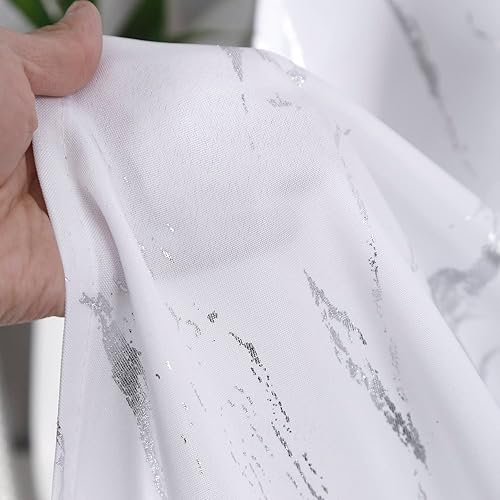 Miniatura 5 de Taisier Home Cortinas texturizadas de lino con estampado de lámina plateada, diseño geométrico de mármol para guardería, tratamiento de ventana de