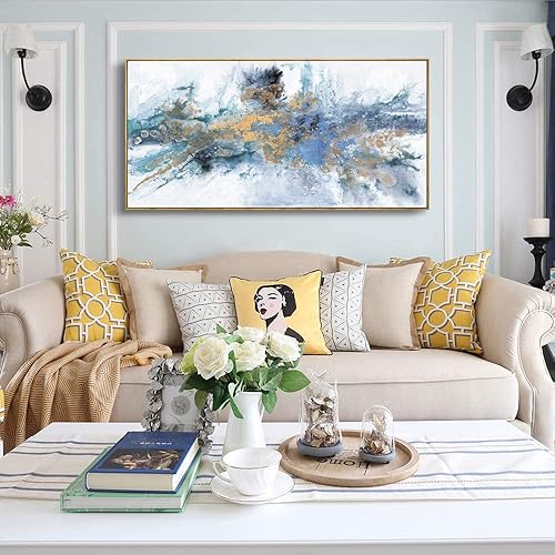 Miniatura 3 de Arte abstracto de pared para sala de estar, lienzo enmarcado de gran tamaño, arte de pared azul marino, arte abstracto para pared, pinturas de arte