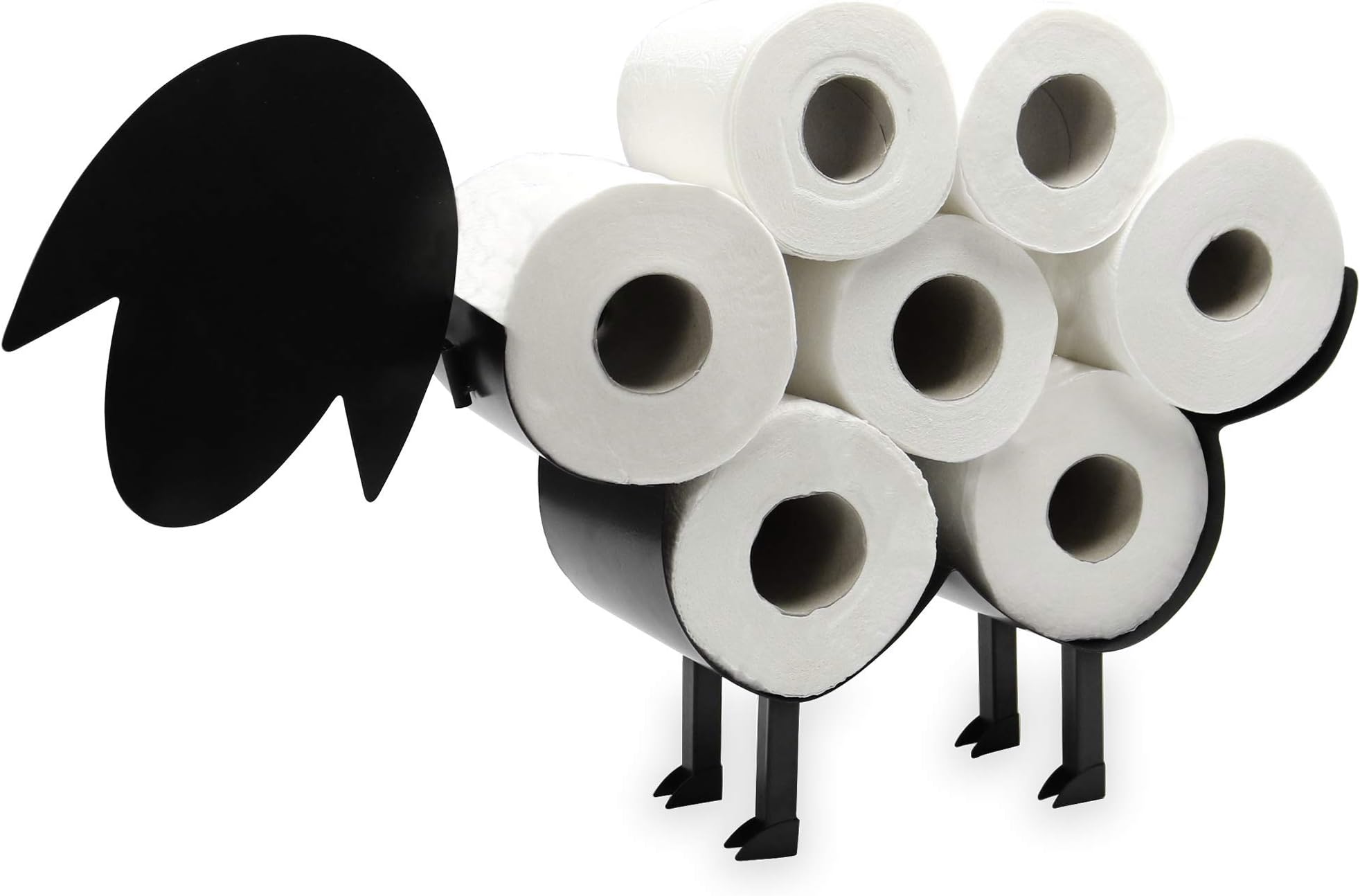 Sheep Toilet Roll Holder – Freestanding Funny Bathroom Tissue Storage for 7 Rolls – Decorative Loo Roll Stand – Bathroom Decor Accessory – Black Metal Animal Rack | Pukkr