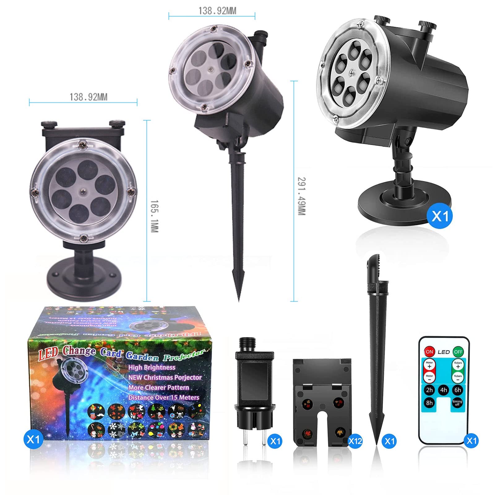 Projecteur de Noël Lumières Extérieures, Lampe de Projecteur de Noël LED avec 12 Diapositives Mobiles, Projecteur de Décoration Imperméable Flocon de Neige avec Télécommande pour Nouvel An Vacances No