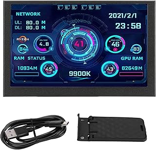 GLOGLOW 5in IPS PC CPU Data Monitor, 800x480 PC Temperature Display Automatic Shutdown Screen Display Temperature Monitor for Aida64, No Need to Download for Aida64 Software