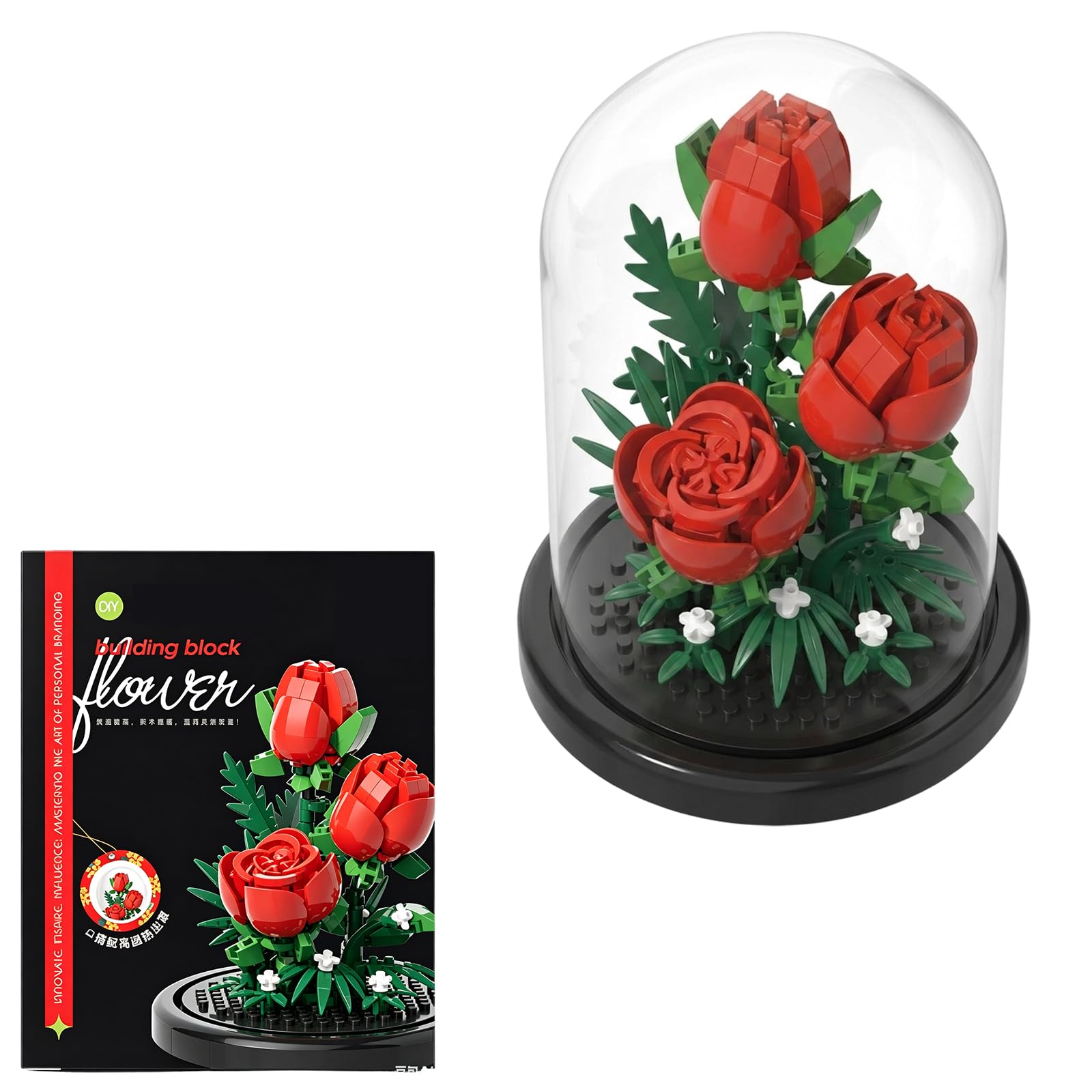 ZISHAN Red Rose Bouquet Building Set, Flower Building Set for Home Decoration and Gift Giving, Pink Building Block Flowers Arrangement with Ten Pieces, Ideal for Valentine's Day and Office Desk Dis