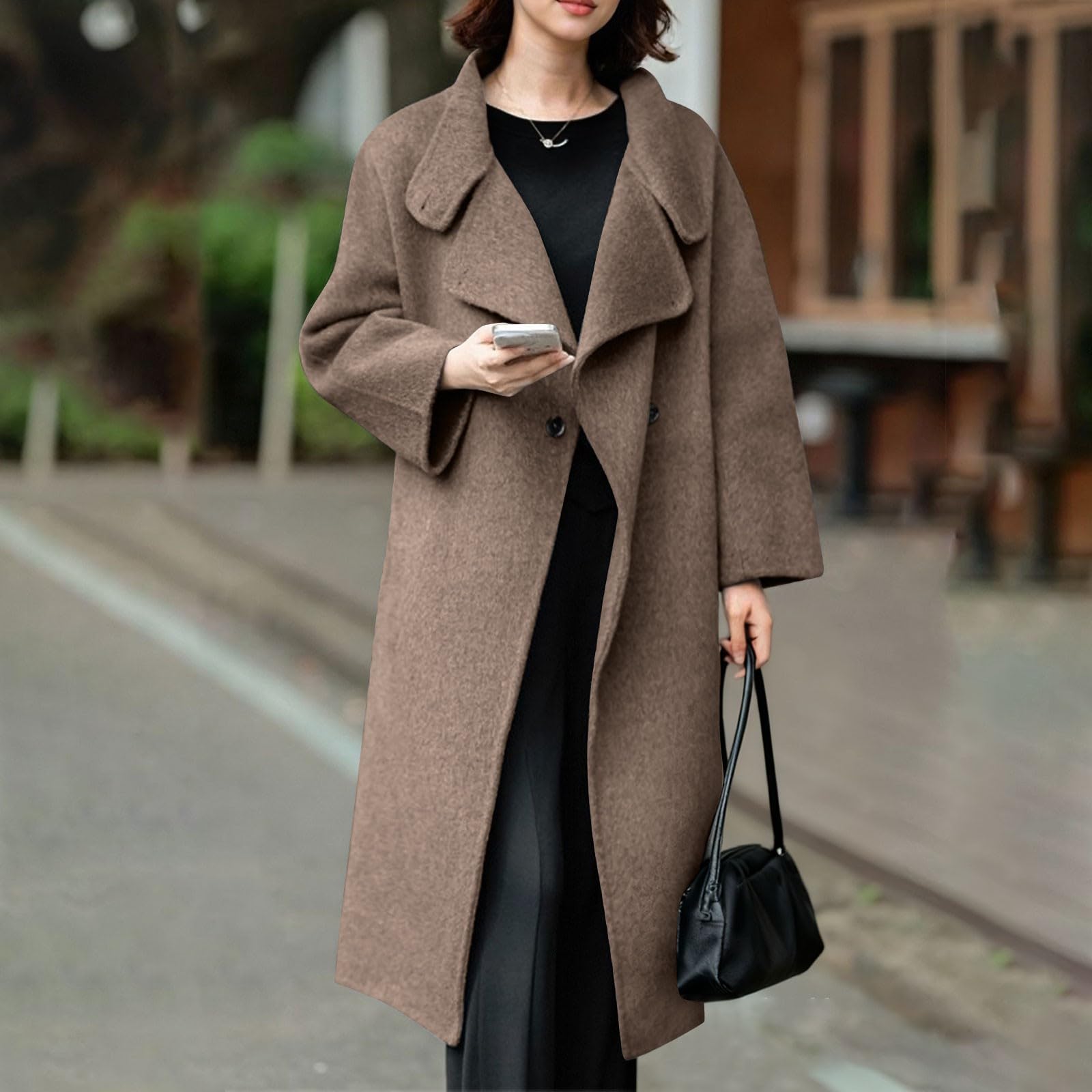 Lang Trenchcoat Damen mit Stehkragen Mantel mit schrägem Verschluss