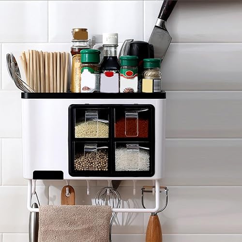 Miniatura 6 de Caja multifuncional para condimentos de cocina, tarro de cepillo de cocina, caja de almacenamiento de cuchara, organizador de cocina 4 en 1 con