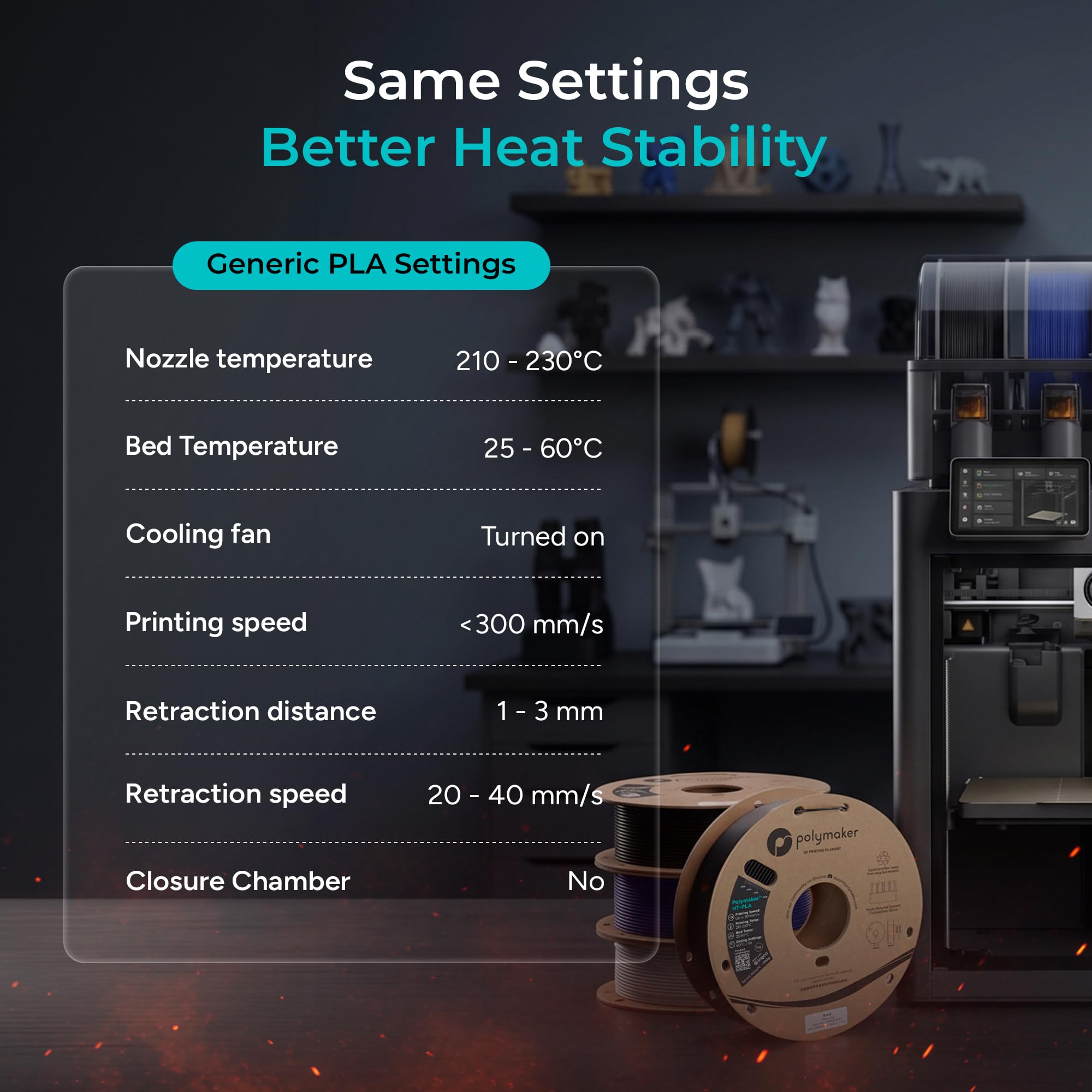 Polymaker HT-PLA Hochtemperatur-PLA-Filament für 3D-Druck, hitzebeständig bis 130 °C, einfach zu drucken, funktioniert mit den meisten FDM-Druckern, 1 kg Spule, Schwarz