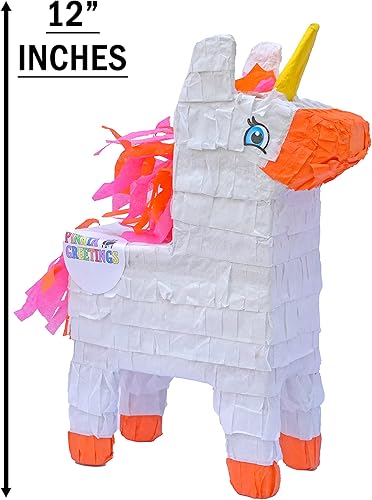 Miniatura 7 de Bonita piñata de unicornio de 12 pulgadas prellenada con varias cantidades de caramelos populares y etiqueta de mensaje adjunta, regalo perfecto