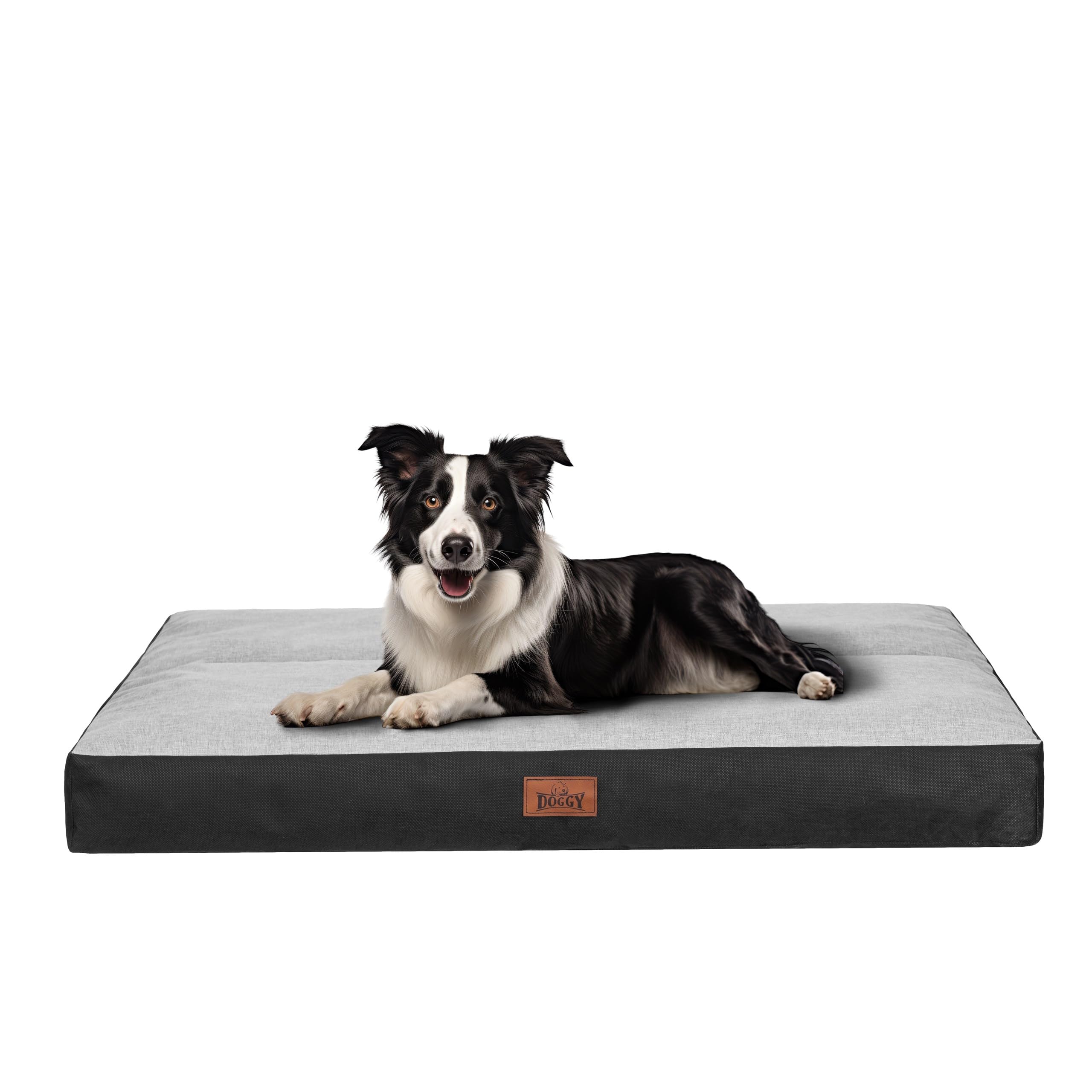 DOGGY Cojín para perros mullido, lavable, mullido, cama para mascotas, colchón para perros grandes, XL, 110 x 90 cm, cama para perros, cojín para perros, cama para mascotas, lino sintético gris ceniza