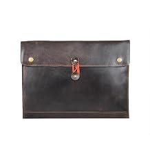Leather Envelope Portfolio, Document Folder Organizer with Brass Snap Closure, Laptop Sleeve Case for Men and Women Brown