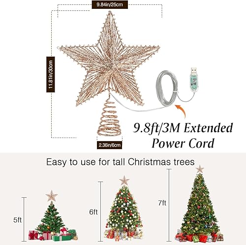 Miniatura 80 de Lewondr Decoración para árbol de Navidad, control remoto alimentado por USB, temporizador de 6 horas, estrella de árbol controlada con luces y Plata