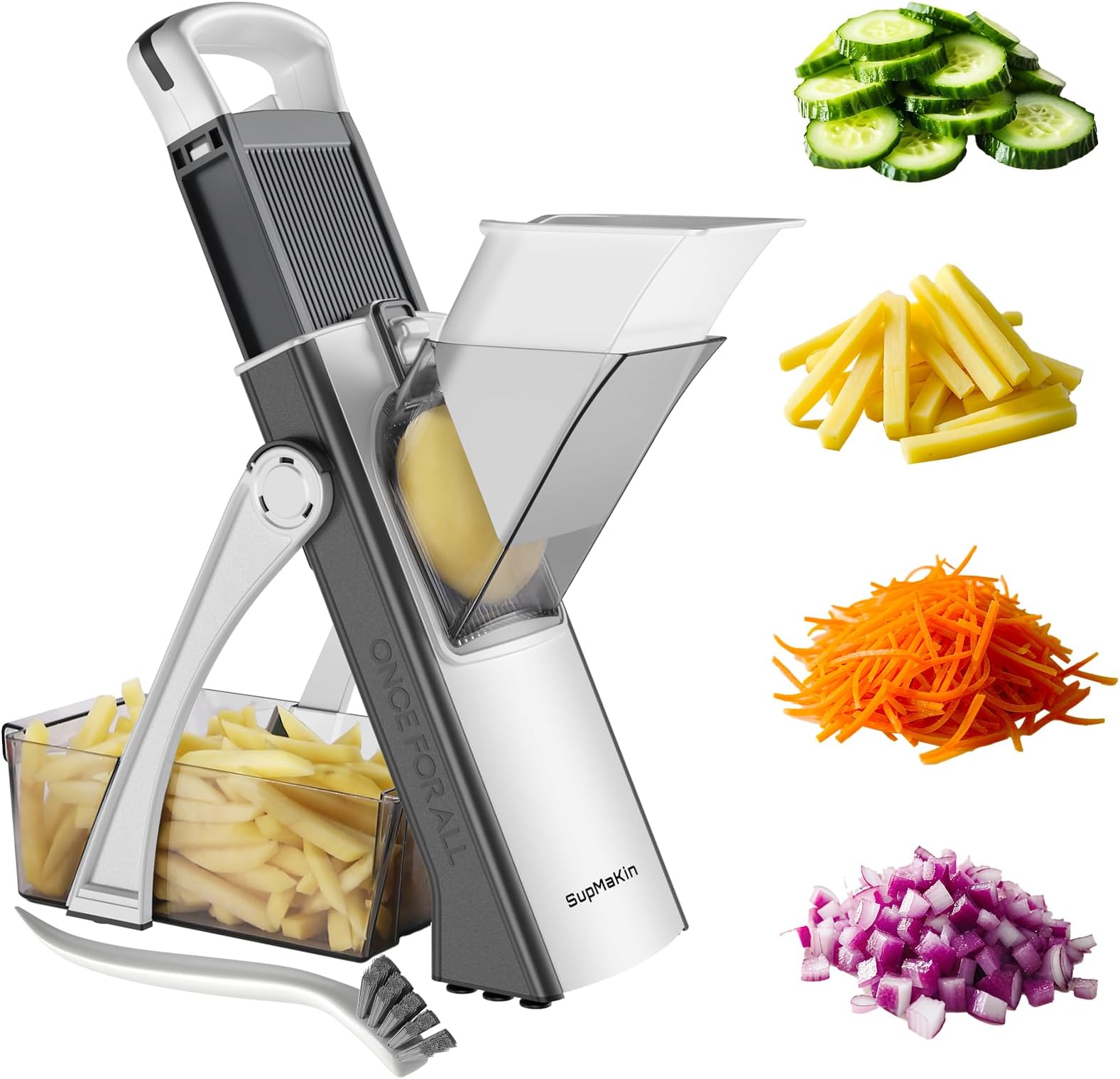 SupMaKin Upgrade Safe Mandoline Slicer, Multi Vegetable Chopper, Potato Slicer, Vegetables Slicer Onion Chopper Fry Cutter, Kitchen Chopping Artifact (GrayWhite)