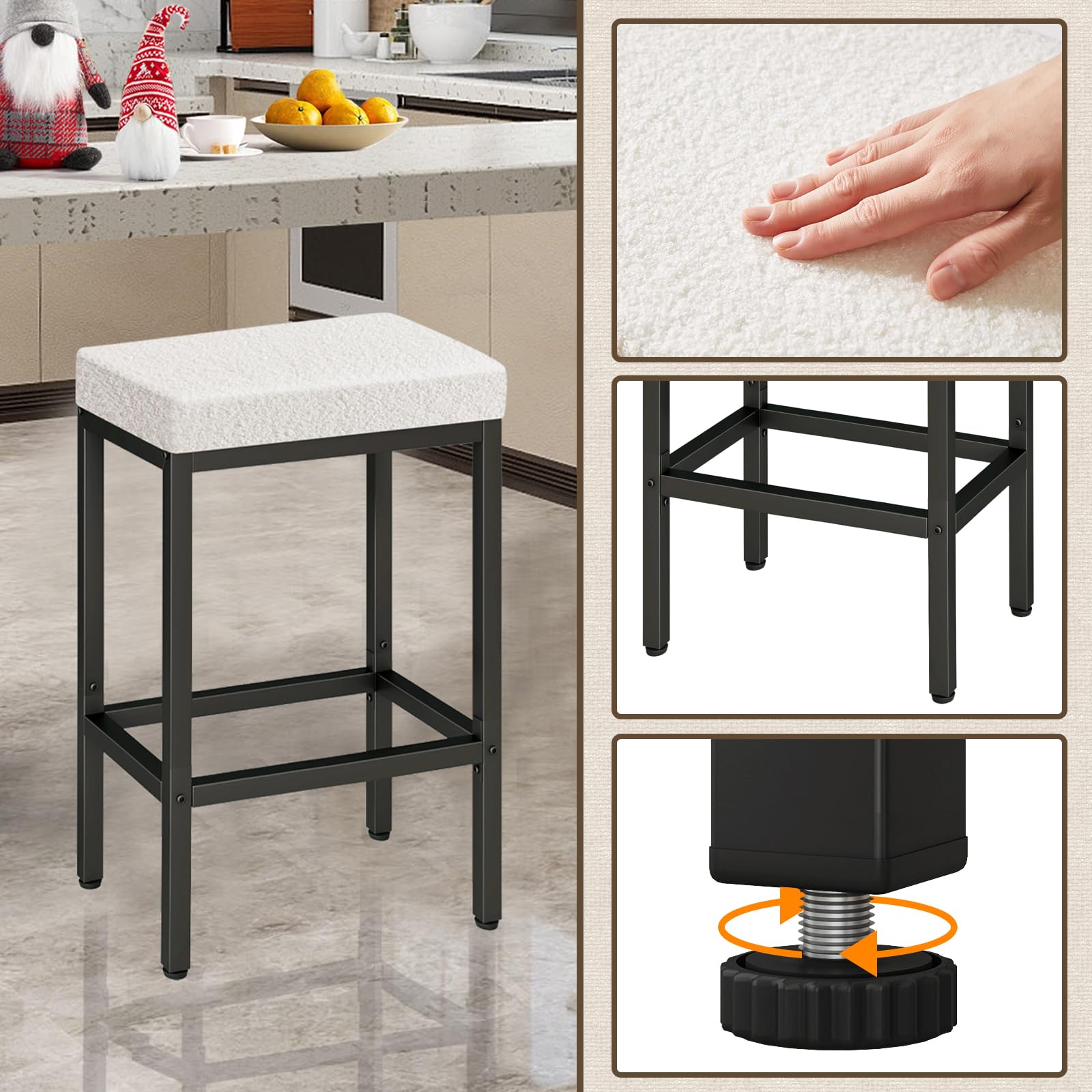 YMYNY Taburetes Altos de Cocina, 66 cm Taburete Cocina Alto, Blancos Taburetes de Bar con Pata de Metal, Silla Alta para Isla Cocina, HBS514W-2