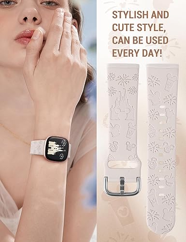 Miniatura 5 de Paquete de 3 bandas grabadas de dibujos animados compatibles con Fitbit Versa 4 BandsFitbit Versa 3 BandsSenseSense 2 Band para mujer, bonita correa