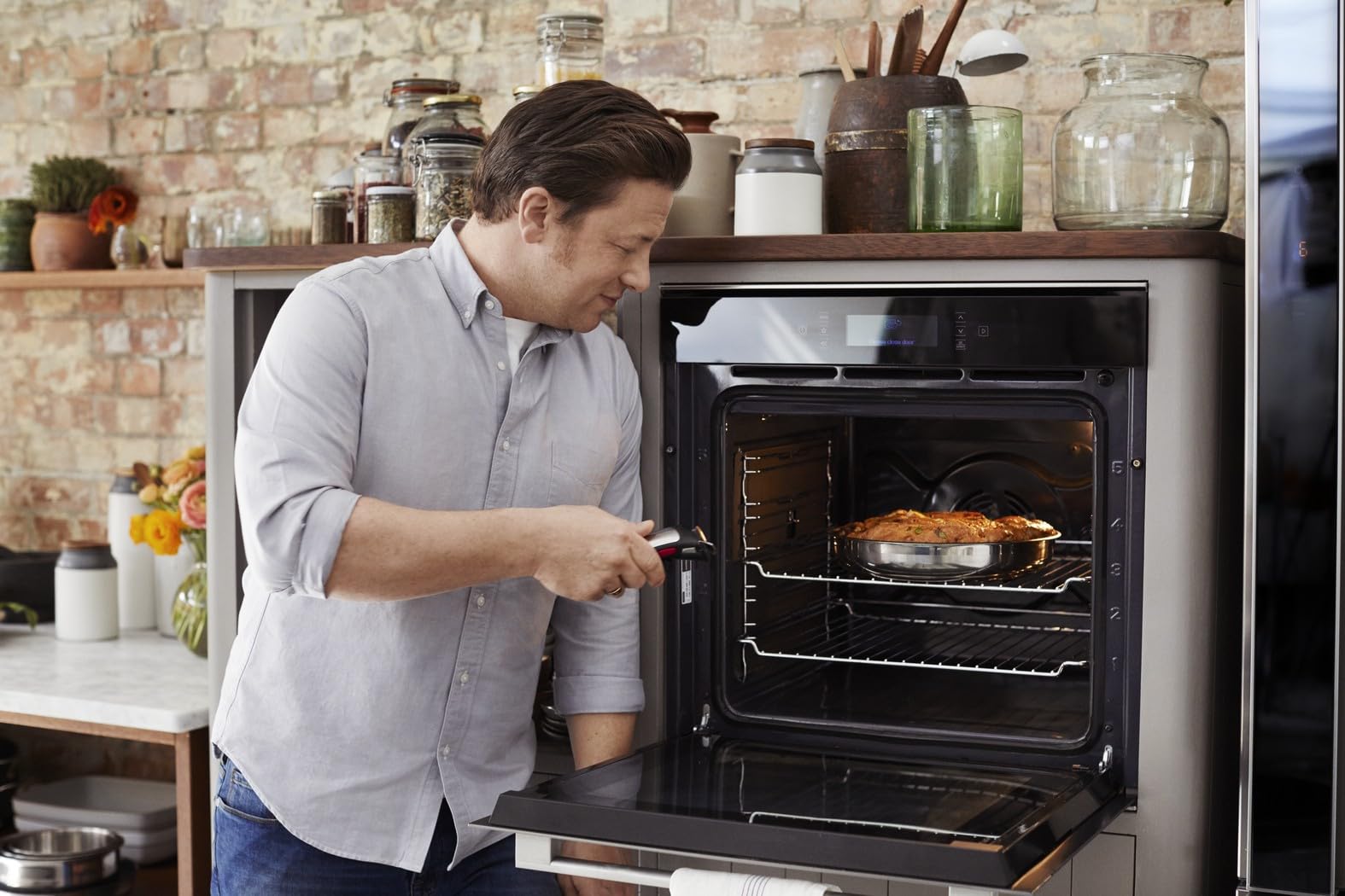 Jamie Oliver by Tefal Ingenio L97691 Lot de 3 poêles à induction avec poignée amovible, 24/28 cm, empilables, peu encombrantes, avec revêtement antiadhésif, faciles à utiliser et à nettoyer