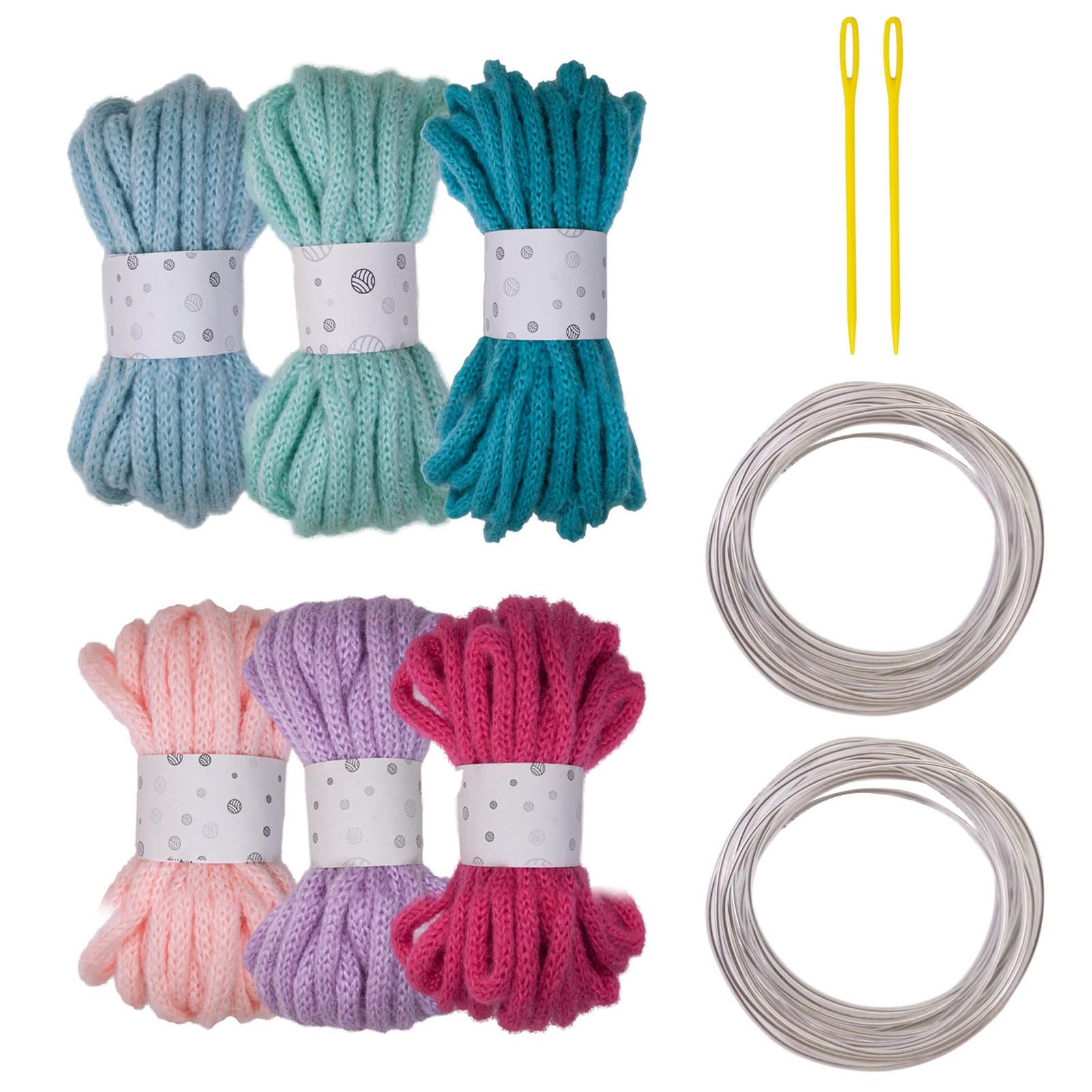 Meiliyizu 6Rolls Braided Polyester Rope 7mmX5Meters Hollow Braided Cord with Needle and Fixed Wire for Art and Decoration Yarns Skein for