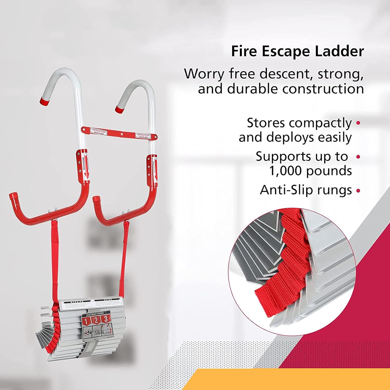 Adults Kids Window Fire Escape Ladder, Portable Fire Emergency Escape Ladder for Balcony, Fire Safety Ladder with Anti-Slip Rungs,4M/13FT