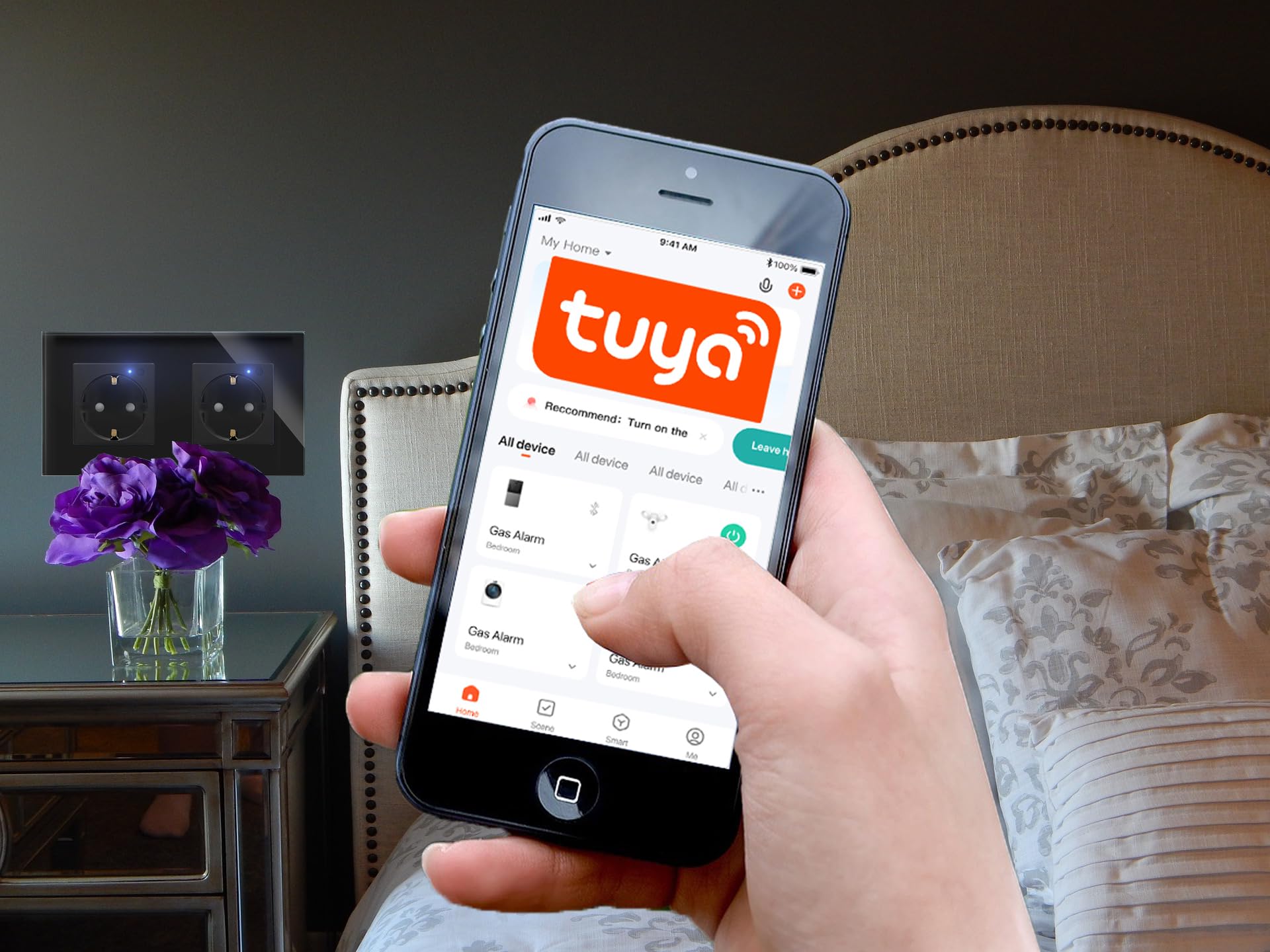 Smart - Interruptor de luz táctil con WiFi y 1 compartimento en marco de cristal en color negro de 1 vía, interruptor de pared para Alexa Google Home IFTT Tuya App Luxus-Time