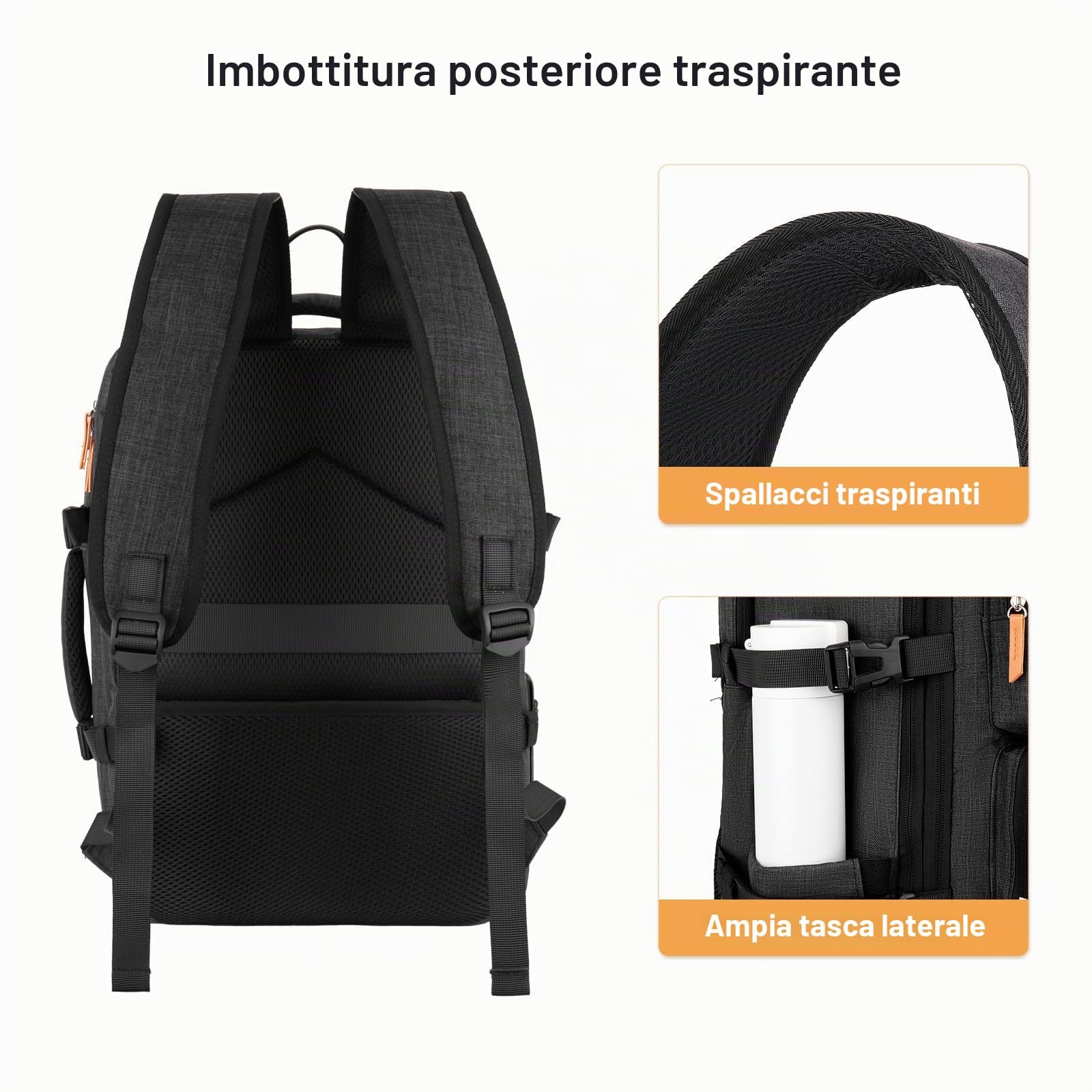 MOSISO Zaino Viaggio 40 Litri Donna e Uomo, Zaino Viaggio Approvato per il | Volo con Porta di Ricarica USB e 3 Scomparti, 17-17,3 pollici Zaini Espandibile per Laptop per Ufficio, Lavoro, Viaggi, Nero