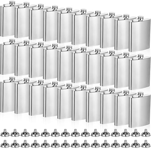 Juego de 30 frascos de cadera de acero inoxidable con embudo de metal a prueba de fugas, para whisky, para hombres y mujeres, dama de honor,