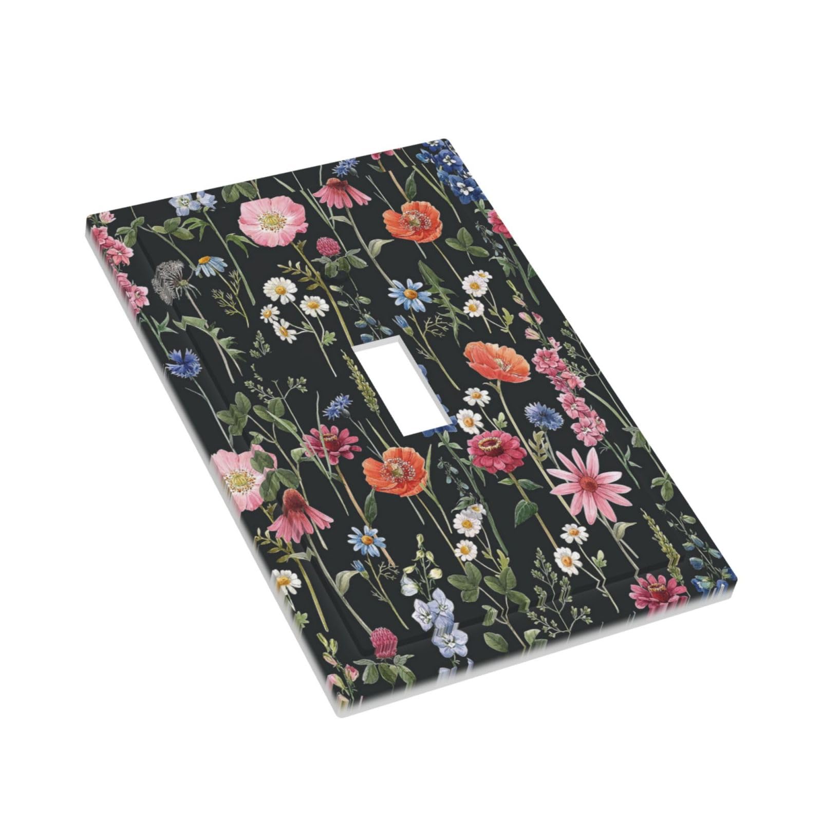 Yamxbfa Rustic Wild Floral Darkground Vintage Watercolor Flower 1 Gang Light Switch Covers Decorative Unique Single Toggle Wall Plate Switchcover Electrical Switchplate For Bedroom Decor