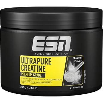 ESN Ultrapure Creatine Monohydrate - geschmacksneutral und vegan - 250 g | Mikrofeines Kreatin-Pulver - 3 g Kreatin pro Porti