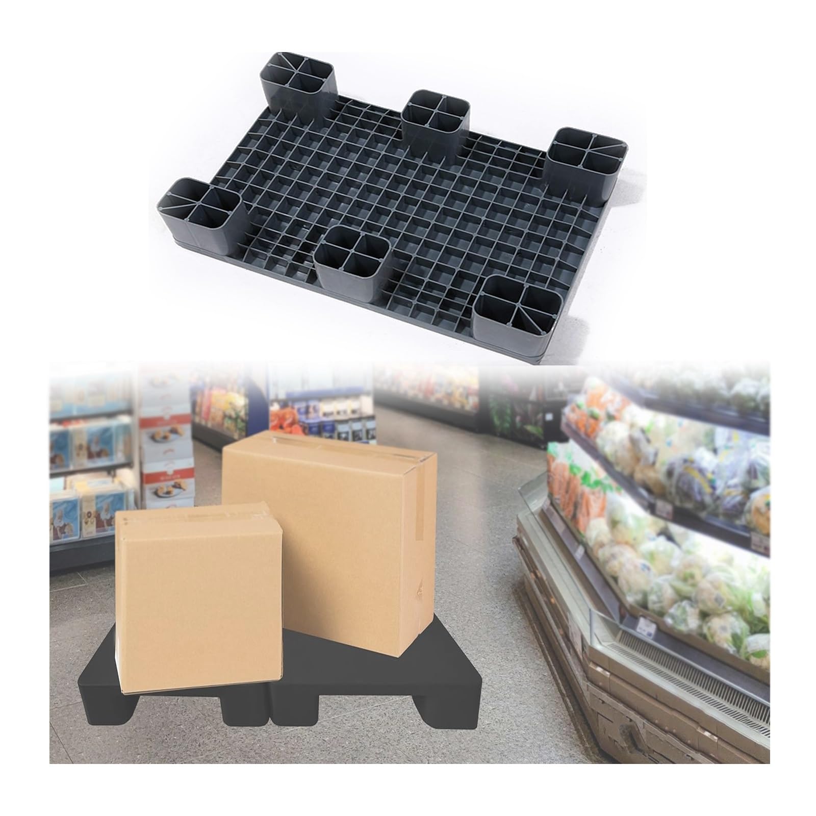 Plate-forme de stockage modulaire de palettes en plastique réutilisables robustes for sous-sol, hangar et utilisation intérieure(Gray,39.4x31.5x5.5in-5 Set)