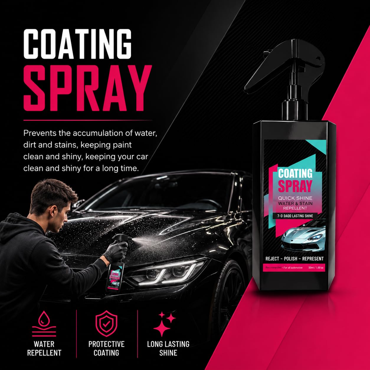 Lymex Kit Premium d'Entretien Automobile Verre Liquide Carrosserie Spray Céramique Voiture Anti Rayure Protection Hydrophobe Brillance 2x100ml pour Entretien Auto à Domicile (1 Pack(100ml+100ml))
