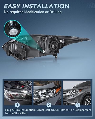 Miniatura 7 de Nilight Conjunto de faros delanteros compatible con Honda HRV HR-V 2016 2017 2018, carcasa negra, reflector ámbar, lente transparente, reemplazo del