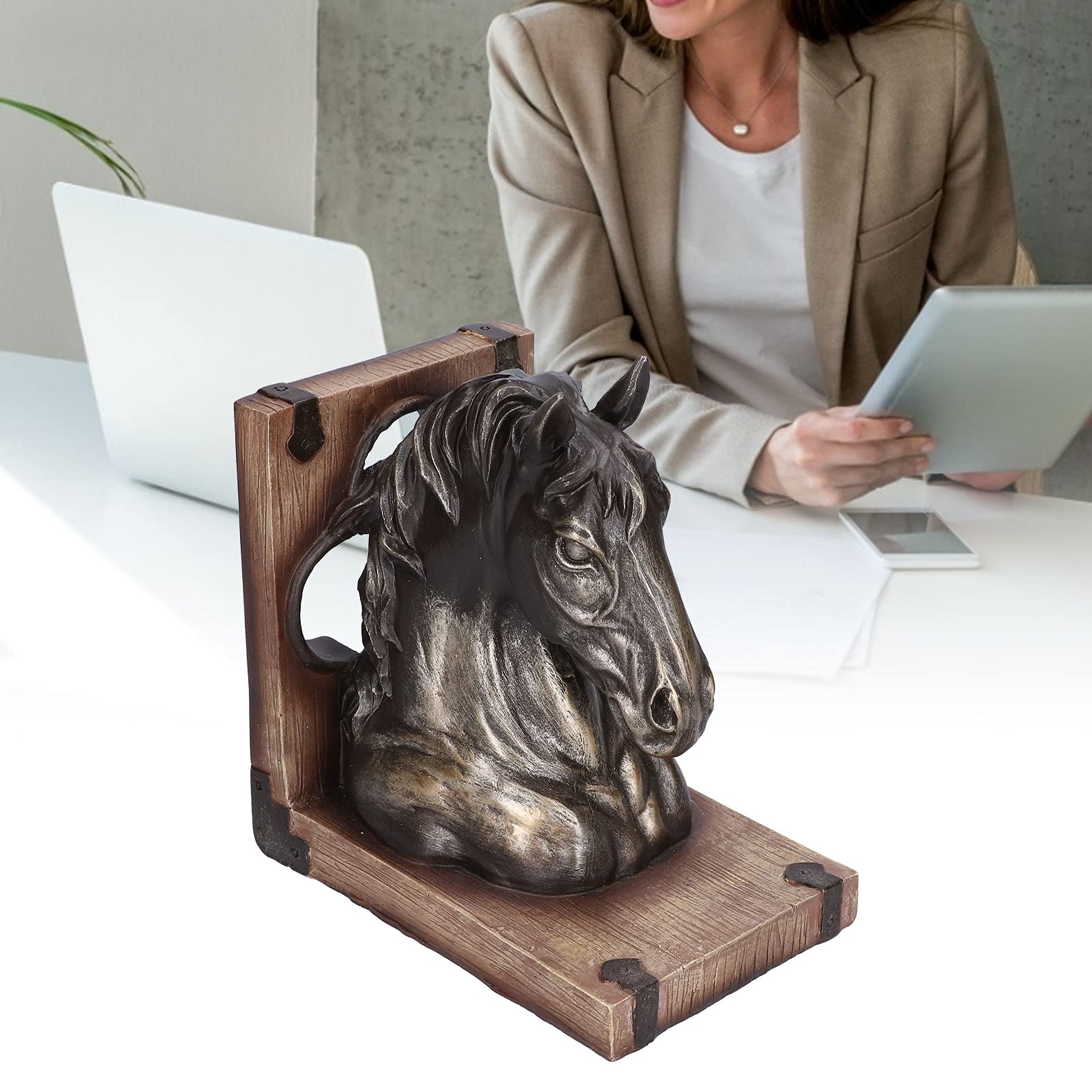 Serre-Livres de Cheval, Sculpture de tête de Cheval Durable Stable Portable Exquis pour Anniversaire pour la Maison pour Le Bureau(BS20900 Cheval de Bronze (Simple))