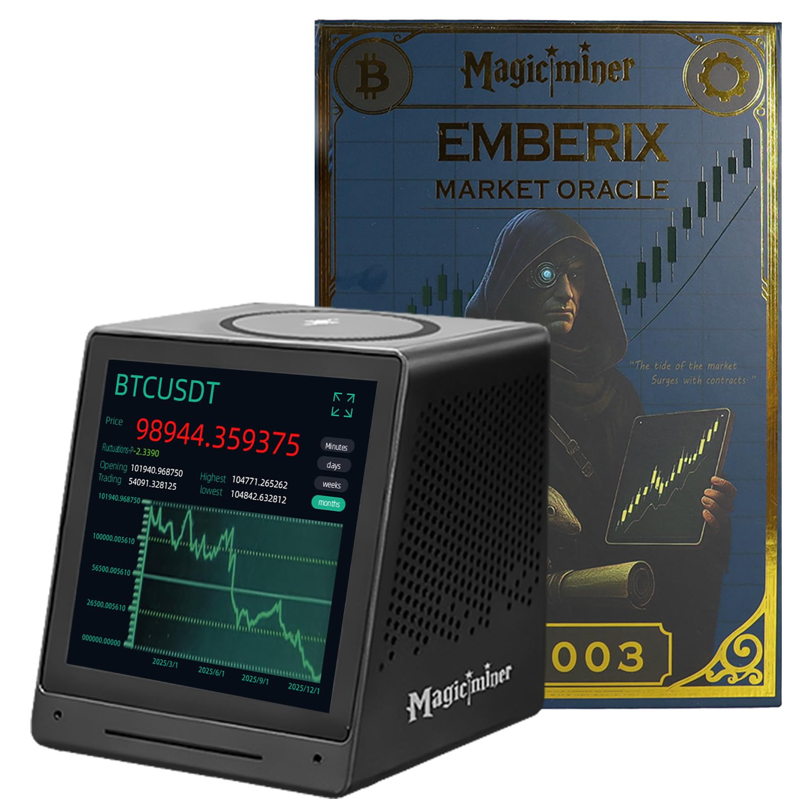Magicminer MO01 All-in-One Bitcoin Miner, 770KH/s SHA-256, 17W Low Power, Wireless Charger, Bluetooth Speaker & LED Clock for Home Office & Gaming