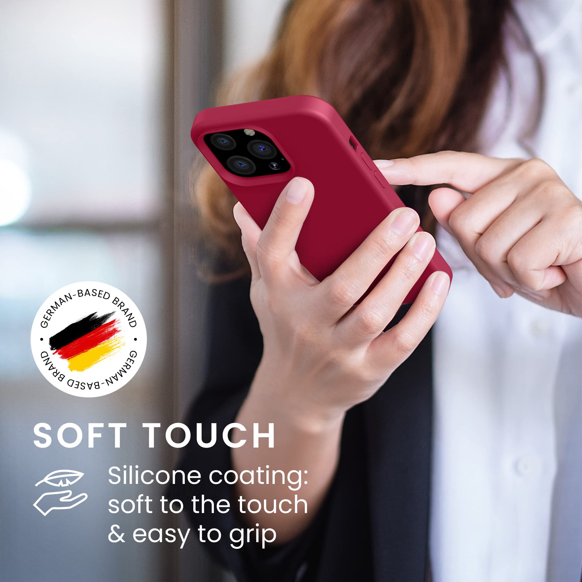 Kwmobile Cover In Silicone TPU Per IPhone 13 Pro – Custodia Gommata Sottile, Colore Rosso Ciliegia