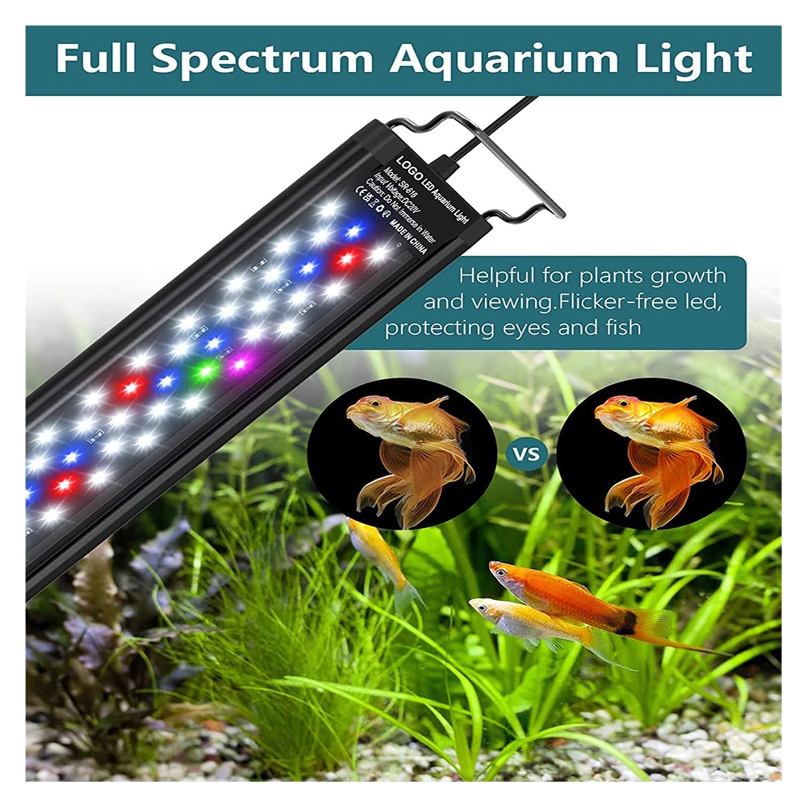 Luz LED para acuario Lámpara de luz de acuario de encendido/apagado automático de 30-45cm for plantas de agua, luz de tanque de peces de espectro completo con temporizador, LED blanco, azul, rojo, ver