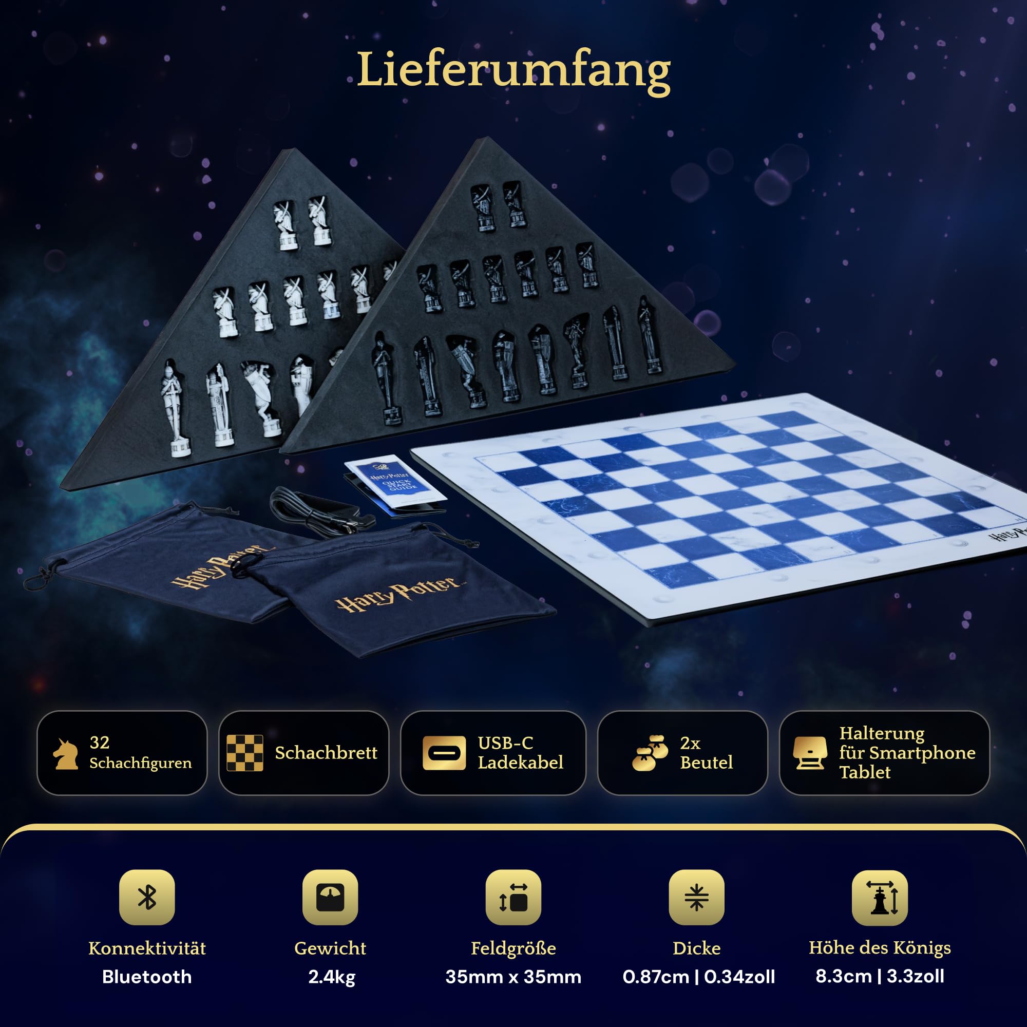 Harry Potter Elektronisches Schachspiel – GoChess Mini Wizard. Leuchtendes Schachset für Kinder & Erwachsene, alle Spielstärken, mit Online-App. Perfekt für Harry-Potter-Fans