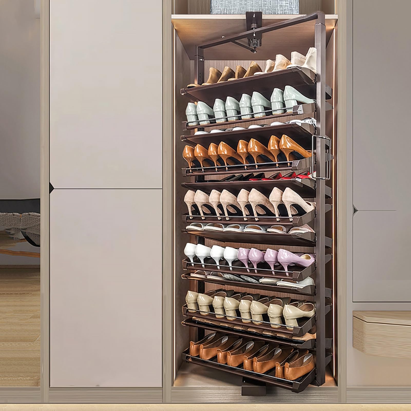 Este Zapatero Giratorio extraíble, Armario para Zapatos de Altura Ajustable, Estante Vertical Multicapa Que Ahorra Espacio, diseño de 4 Niveles para la organización del hogar