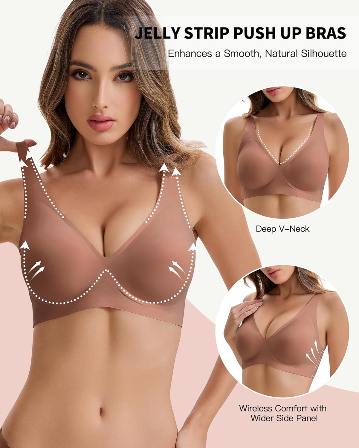 Women’s Deep V Jelly Wireless Bras, Gel Seamless Comfortable Plunge Bralette, No Underwire Push Up T-Shirt Bra - Image 2