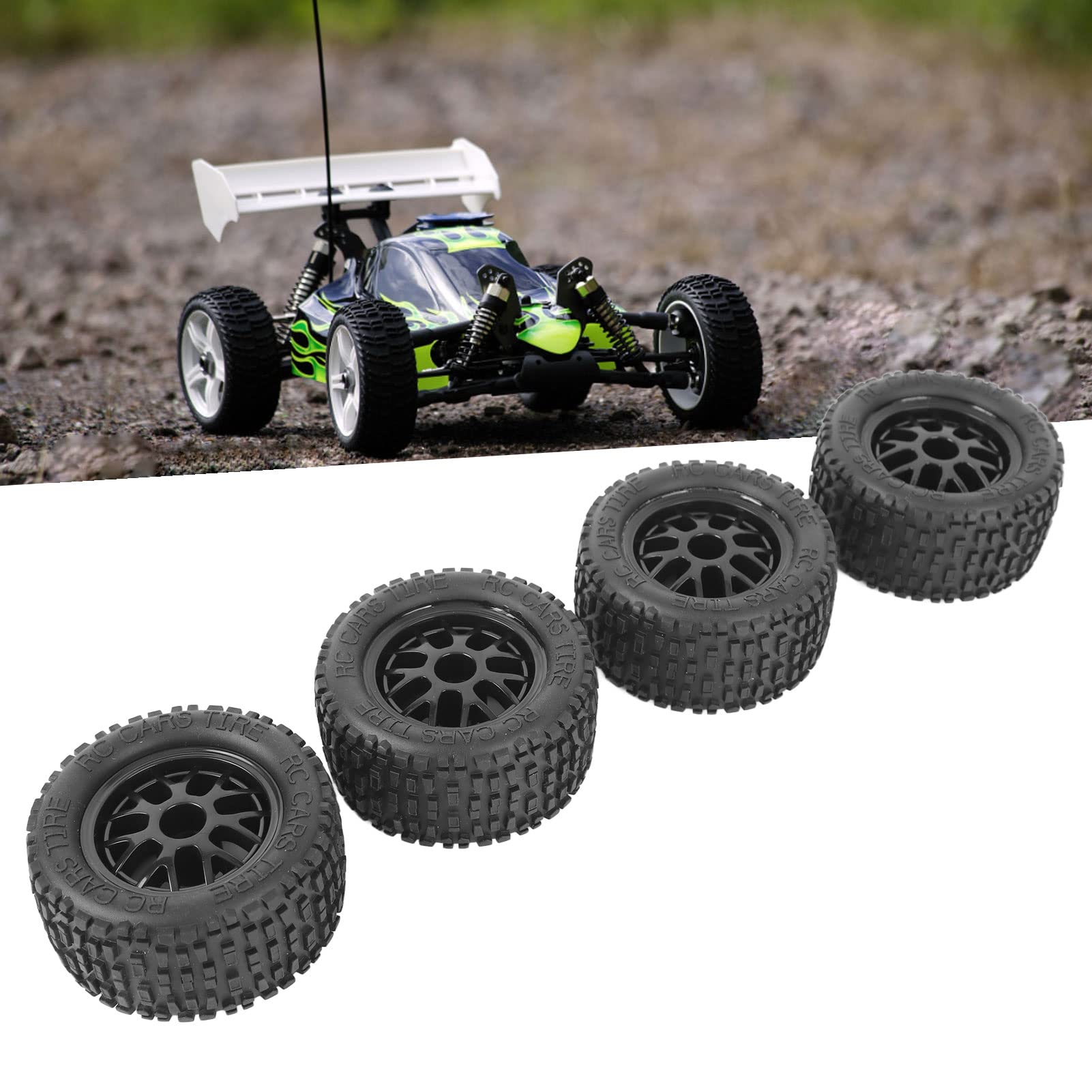 KIMISS 4Pcs Universal RC Tires Rubber, Truck Wheel for 1:14, 1:16, 1:18 Car, EasytoInstall Replacement Toy Car Accessory with Exceptional Grip